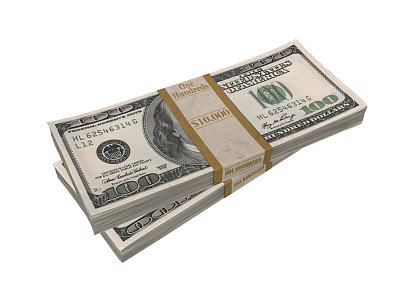 Decorative Ornament Set Featuring Stacked 100 Dollar Bills Bound with Yellow Tape 3d model