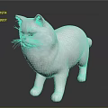 Detailed Realistic White Cat 3D Model Standing On Dark Surface With Green Eyes