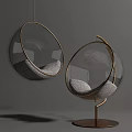 Modern Transparent Spherical Hanging Chairs With Metal Frame And Gray Padded Seat