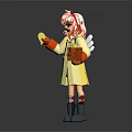 Pink Haired Character With Yellow Coat Red Gloves And White Winged Creature Holding Brown Box