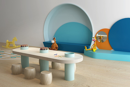 Modern Children's Table and Chair Children's Desk Painting Table 3d model