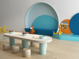 Modern Children's Table and Chair Children's Desk Painting Table 3d model