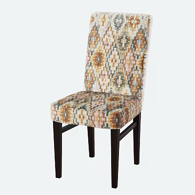 Stylish Dining Chair With Colorful Geometric Pattern Upholstery Fabric And Dark Wooden Legs 3d model