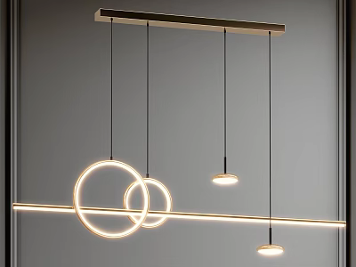 Modern Chandelier Design Featuring Circular Rings And Linear Light Elements 3d model