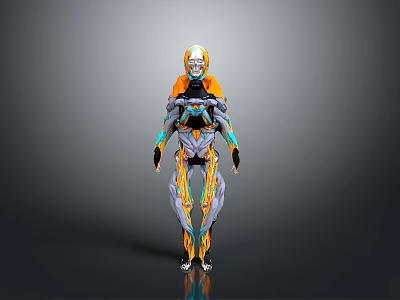 Futuristic Mechanical Humanoid With Cybernetic Armor And Orange Blue Gray Accents 3d model