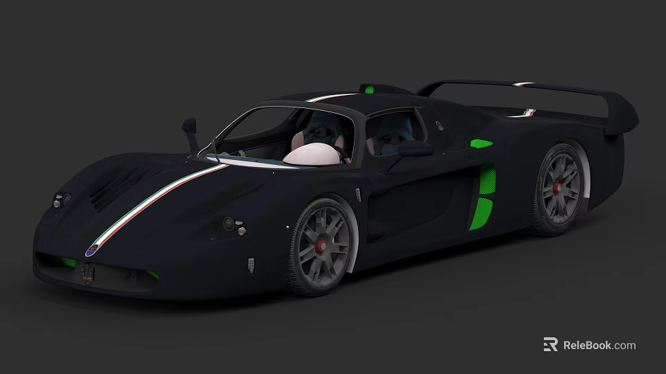 Black Sports Car With Green Accents Streamlined Body And Alloy Wheels 3d model 