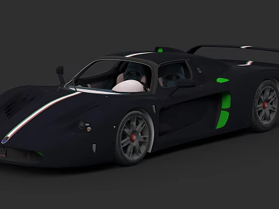 Black Sports Car With Green Accents Streamlined Body And Alloy Wheels 3d model