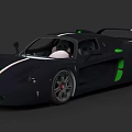Black Sports Car With Green Accents Streamlined Body And Alloy Wheels
