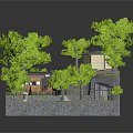 Wooden House On Hillside Surrounded by Green Trees With Path And Grass Area
