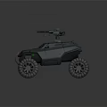 Armored Military Vehicle With Roof Mounted Weapon And Large Wheels On Parking Surface