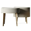 Modern Round Beige Bedside Table With Wooden Legs And Storage Drawers