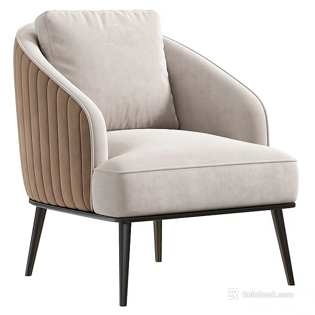 Modern Leisure Chair With Light Beige Upholstery And Vertical Tufted Sides On Slim Black Legs 3d model 