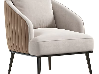 Modern Leisure Chair With Light Beige Upholstery And Vertical Tufted Sides On Slim Black Legs 3d model
