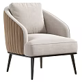 Modern Leisure Chair With Light Beige Upholstery And Vertical Tufted Sides On Slim Black Legs