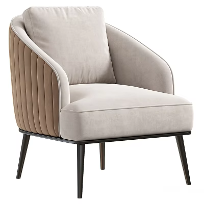 Modern Leisure Chair With Light Beige Upholstery And Vertical Tufted Sides On Slim Black Legs 3d model