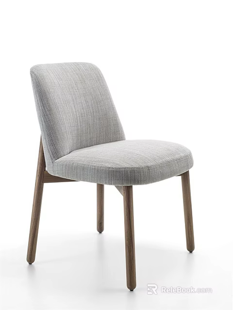 Modern Grey Fabric Upholstered Dining Chair With Wooden Legs And Comfortable Design 3d model 