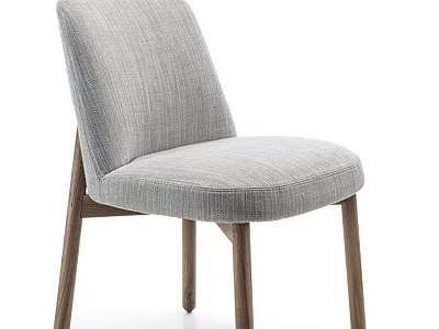 Modern Grey Fabric Upholstered Dining Chair With Wooden Legs And Comfortable Design 3d model
