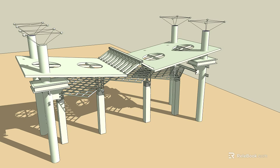 Outdoor Pavilion Structure With Multiple Pillars Top Fixtures And Shadow Details 3d model 