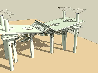 Outdoor Pavilion Structure With Multiple Pillars Top Fixtures And Shadow Details 3d model
