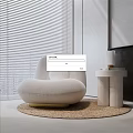 Modern Cozy White Single Sofa Interior With Window Blinds And Round Rug 3d model
