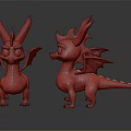 Two Purple Cartoon Dragon Figures With Yellow Horns Mane And Red Wings