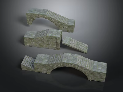 Stone Bridge Construction Components Featuring Arch Structures Steps And Stone Blocks 3d model