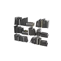 Stacked Books and Magazines with Different Sizes in Vertical and Horizontal Arrangements