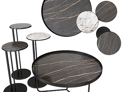 Modern Round Marble Dining Tables With Black Metal Legs And Natural Texture 3d model