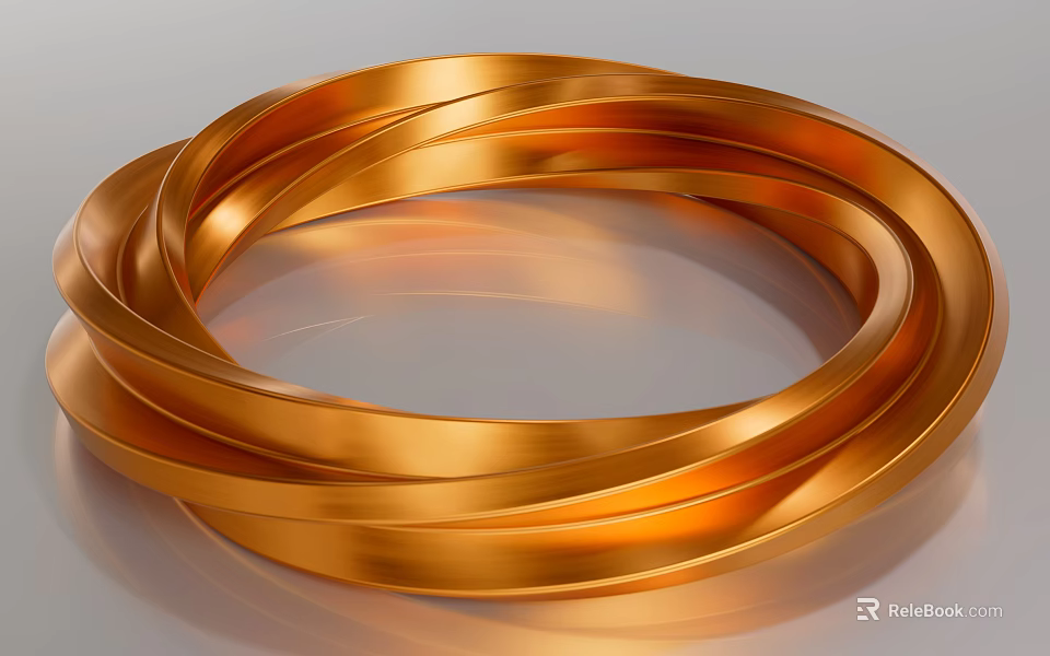 Shiny Golden Stacked Bracelets Elegant Metallic Jewelry Design With Smooth Curved Lines 3d model 