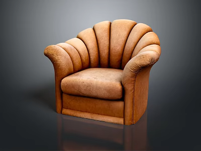 Elegant Brown Leather Single Sofa With Scalloped Back And Armrest Design 3d model