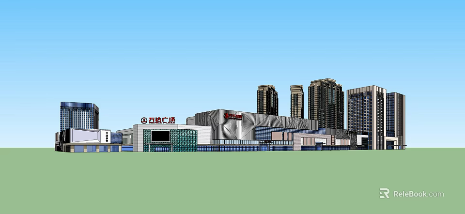 Modern Commercial Complex With High Rise Buildings And Retail Shopping Facilities 3d model 