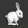 White Rabbit 3D Model Figurine With Long Ears Brown Eyes Sitting On Reflective Black Surface
