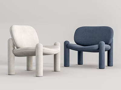 Modern Leisure Chairs in White and Navy Blue with Curved Backrest and Cylindrical Legs 3d model