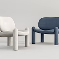Modern Leisure Chairs in White and Navy Blue with Curved Backrest and Cylindrical Legs