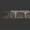 Detailed Bridge Model Structure With Stone Piers Wooden Deck Railings And Rubble