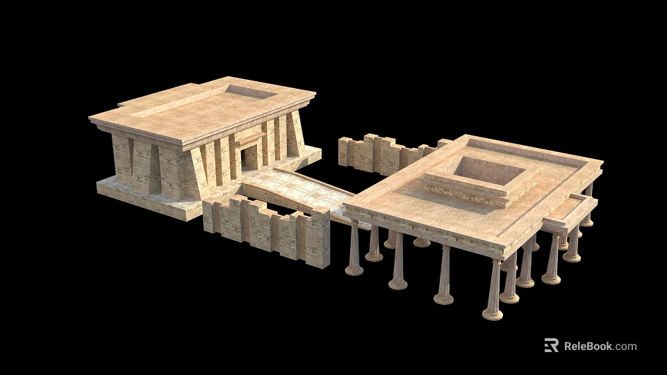 Cartoon Scene Featuring Ancient Stone Architecture With Platforms Columns Steps And Beige Structures 3d model 