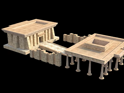 Cartoon Scene Featuring Ancient Stone Architecture With Platforms Columns Steps And Beige Structures 3d model