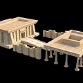 Cartoon Scene Featuring Ancient Stone Architecture With Platforms Columns Steps And Beige Structures 3d model