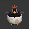 Cartoon Flying Chicken Hatching From White Eggshell With Brown Spots Red Comb