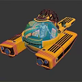 Yellow Futuristic Underwater Submersible With Transparent Cockpit Black Stripes And Mechanical Structure