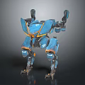 Blue Mech Robot With Mechanical Structure And Orange Line Decorations In Standing Form 3d model
