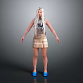3D Character With White Braided Hair Gray Sleeveless T-shirt Plaid Skirt And Blue High Heels