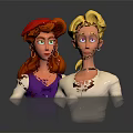 Cartoon Character Portraits With Red And Blonde Hair In Purple And White Outfits
