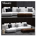 Modern White Sofa Set With Multiple Cushions And Brown Ottoman On Dark Panel Wall 3d model