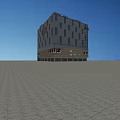 Modern Glass Curtain Wall Office Building Exterior Design With Commercial Ground Floor And Advertising Billboards