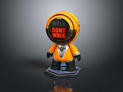 Orange Game Movie Character With Head Display Walk Don't Walk Black Arms And Base Stand 3d model