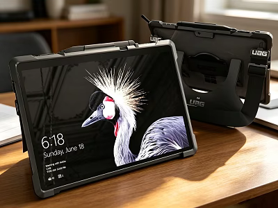 Tablet With Protective Case And Stand Displaying June 18 Date And Bird Wallpaper 3d model