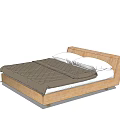 Double Bed with Wooden Frame Brown Quilted Blanket and White Pillows in Simple Modern Design