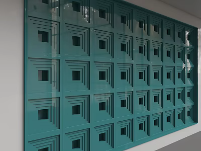 Teal Accent Wall with Repeating Square Cutouts and Geometric Pattern Design 3d model