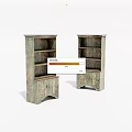 Vintage Style Turquoise Decorative Cabinets With Distressed Wood Grain And Multiple Shelves